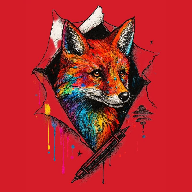 Regenbogenfuchs Kunst mit Farbspritzer