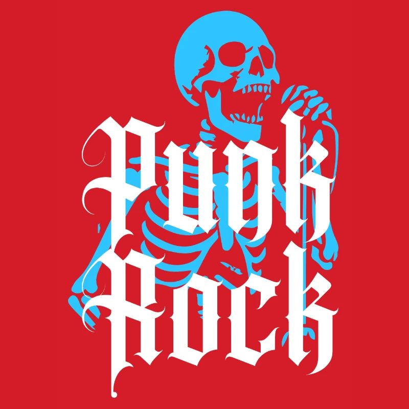 Vibrant Skeleton with Gothic Punk Rock Text