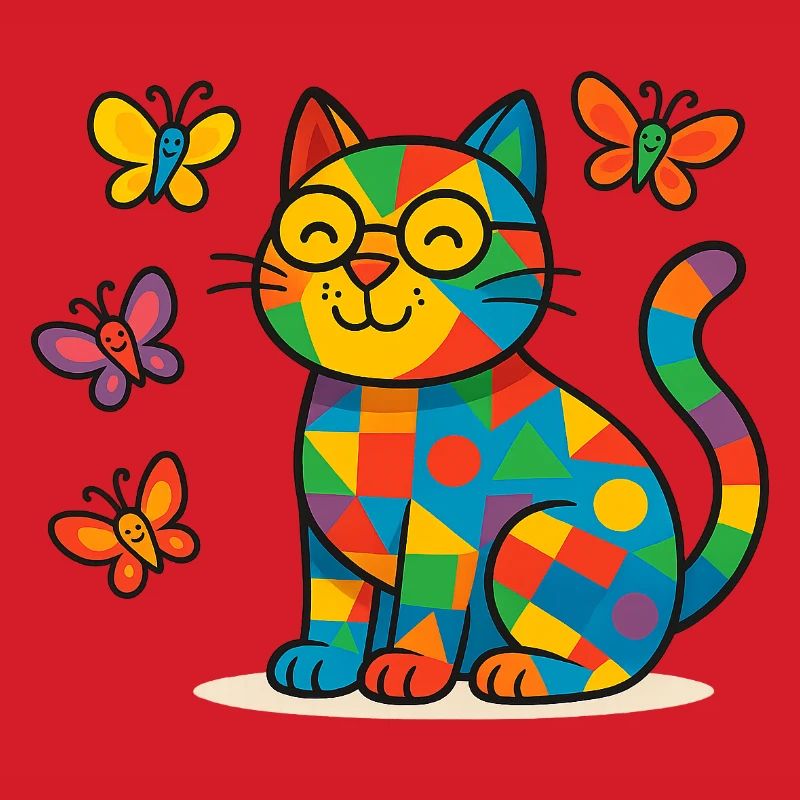 Patchwork-Katze und Schmetterlinge