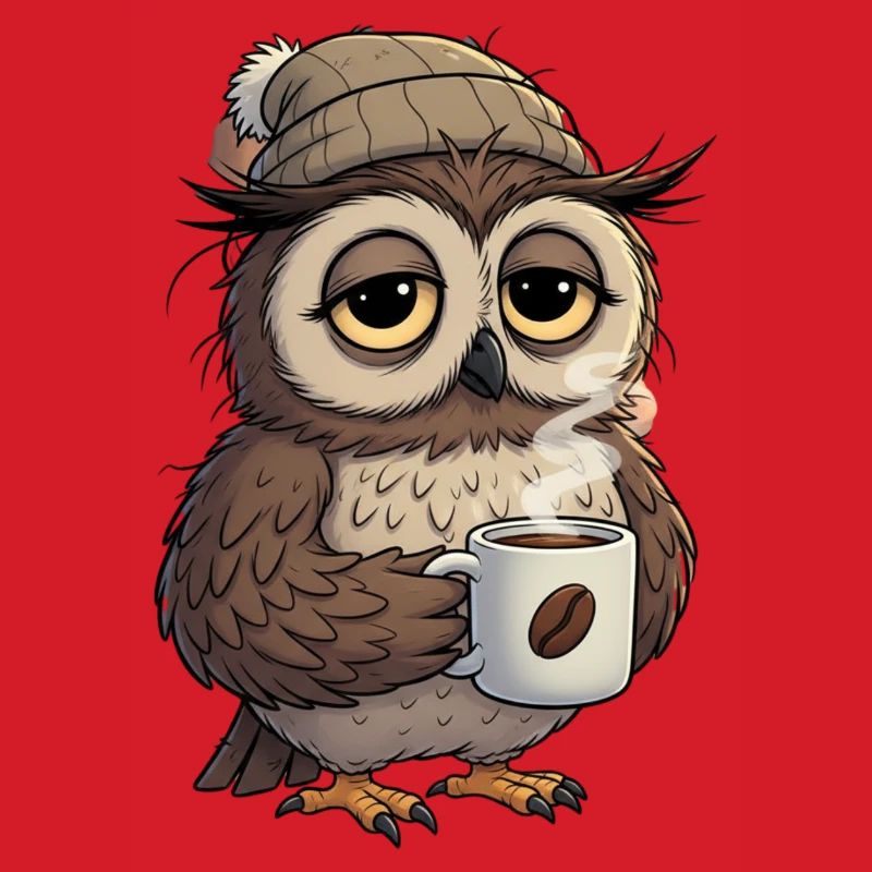 Verschlafene Eule Mit Kaffeetasse Cartoon