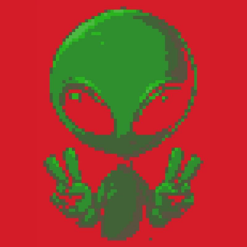 Pixel Alien Peace Sign