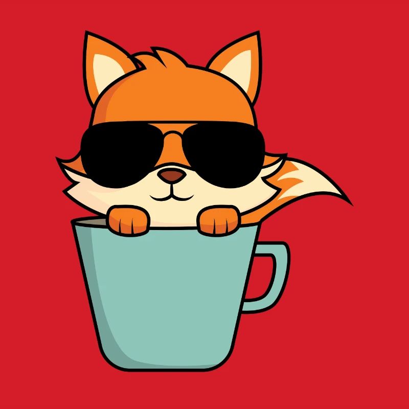 Cool fox in coffee cup