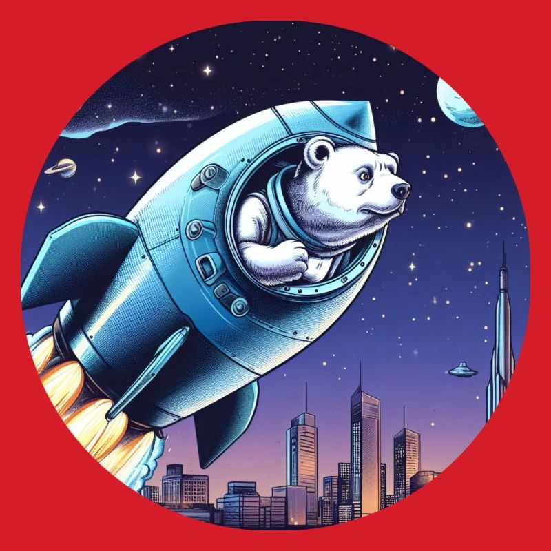 Une fusée avec un ours décolle dans l’espace devant le ciel nocturne