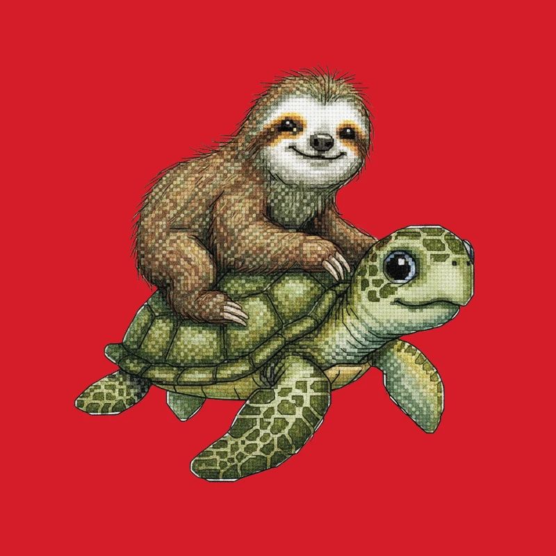 Sloth on turtle illustration