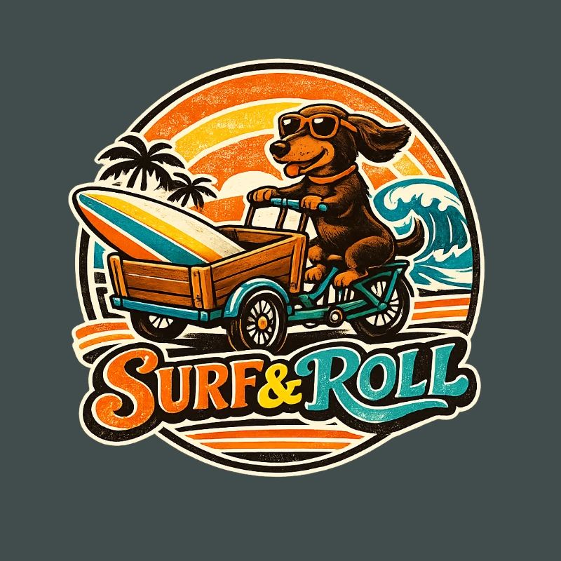 Surf & Roll Dackel mit Surfbrett