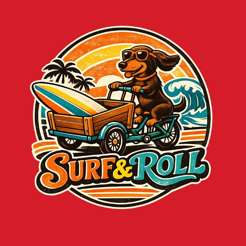 Surf & Roll Dackel mit Surfbrett
