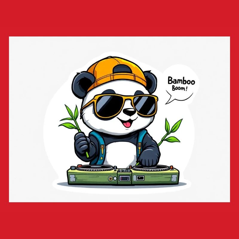 Panda DJ mit Bambusstäben