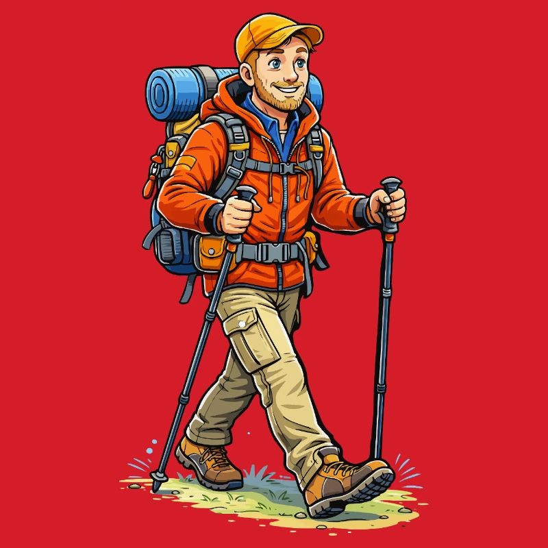 Adventurous hiker with backpack