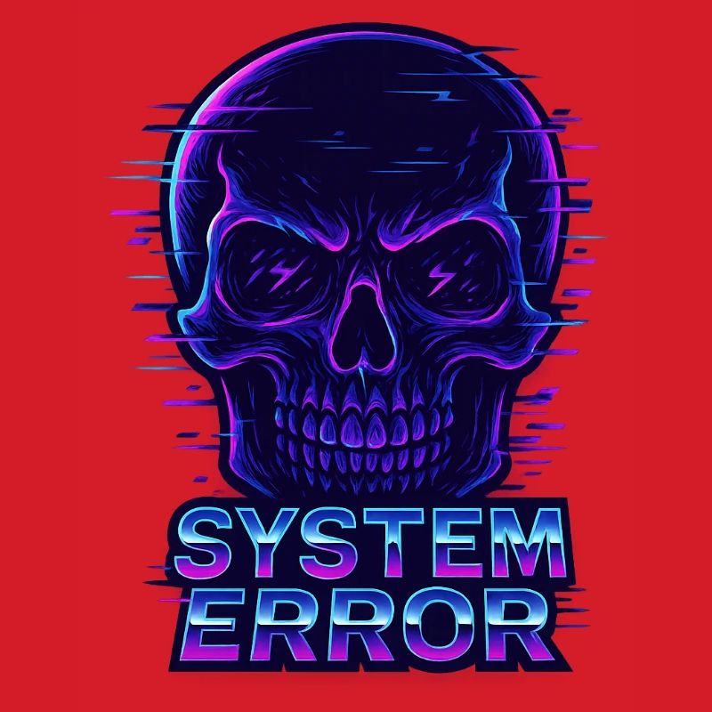Neon Glitch Schädel mit Systemfehlertext