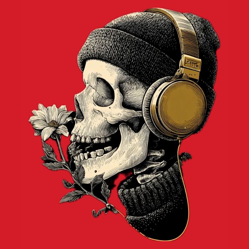 Kopfhörer-Skull mit Blume
