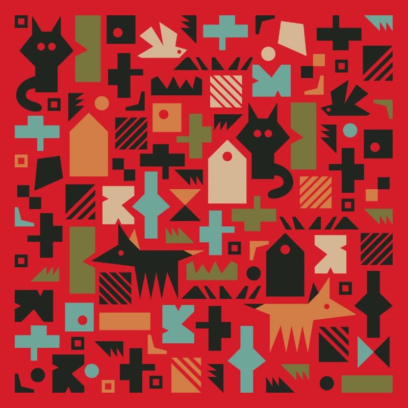 Cat fox bird pattern l multicolour