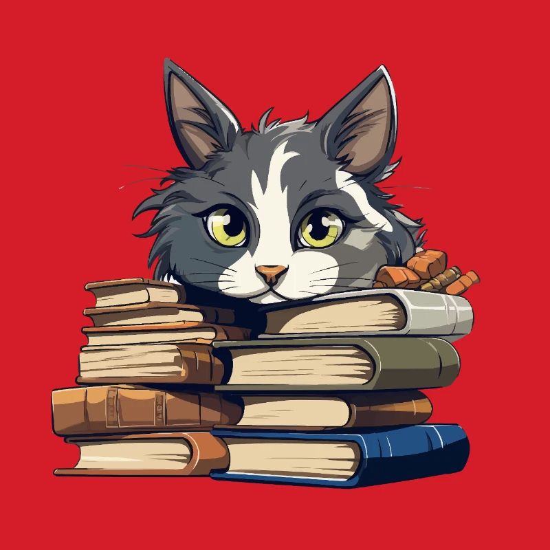 Book Stack Cat Bibliophile