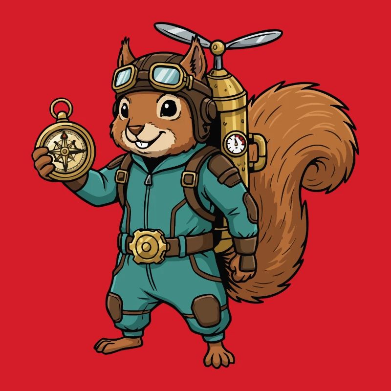 Squirrel Steampunk Aviator Jetpack-Kompass