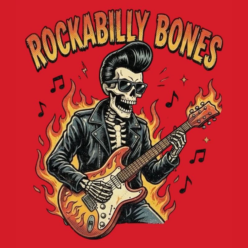 Rockabilly Bones – Retro Comic Skeleton with Burn