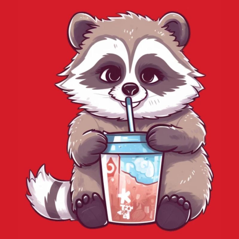 Waschbär mit Eiskaffee