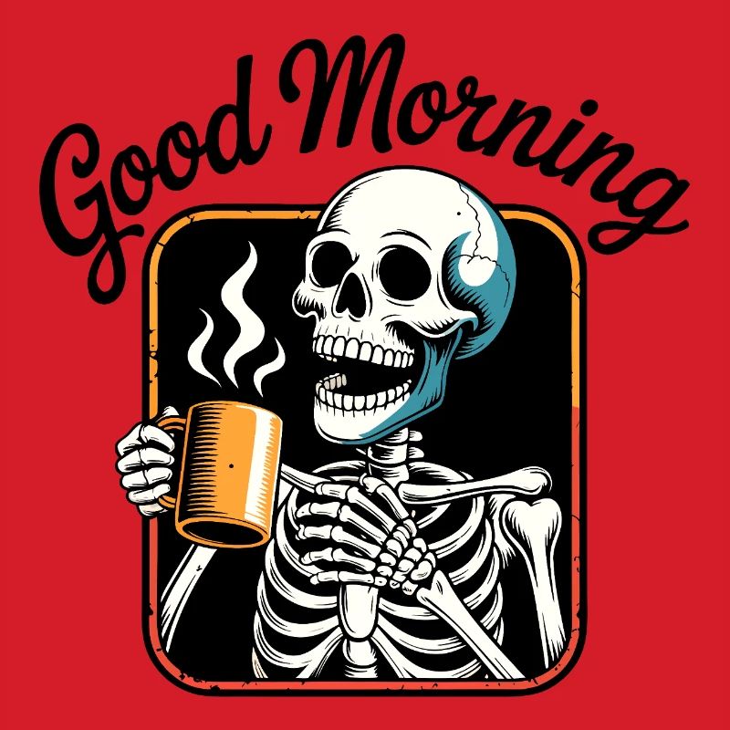 Coffee Skeleton with Steaming Cup