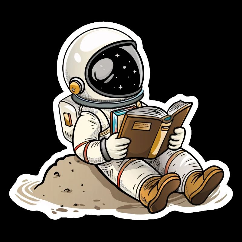 Astronaut bequem auf einem Planeten und liest