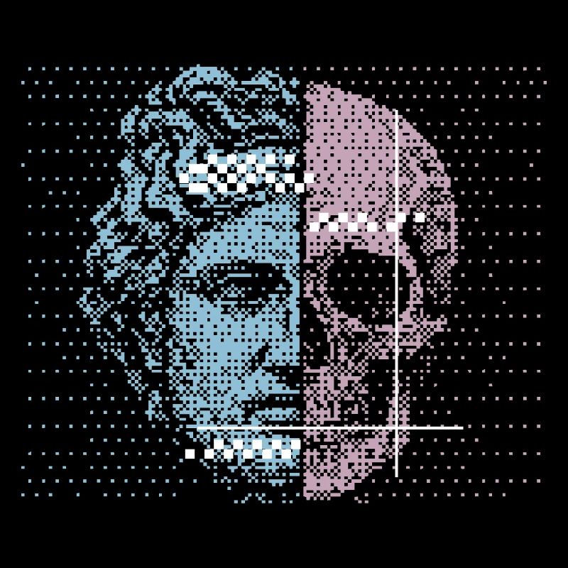 Digital Split Ancient Face Skull Art Design