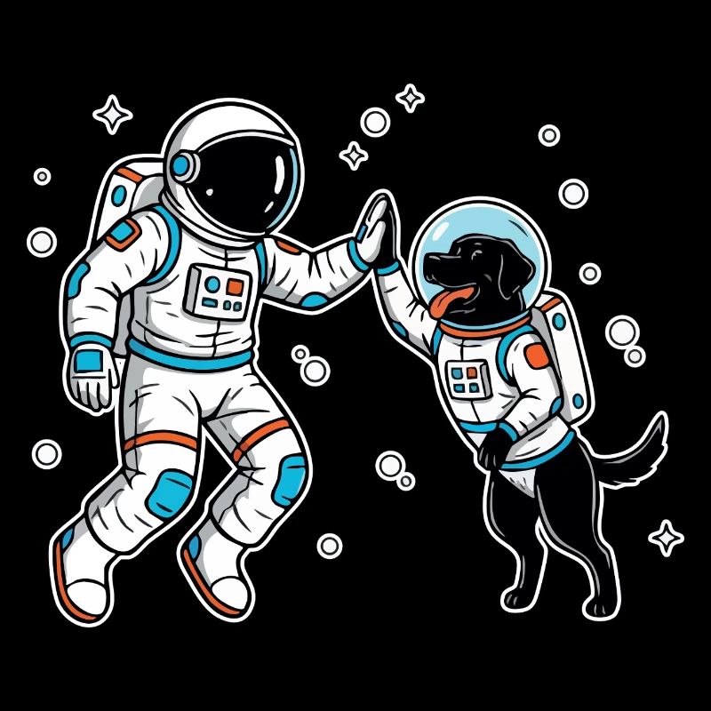 Astronaute Chien Labrador Noir High Five Espace
