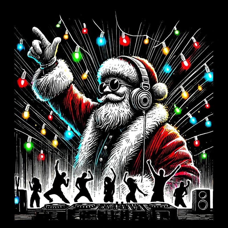 Festlicher Weihnachtsmann-DJ mit Neonlichtern