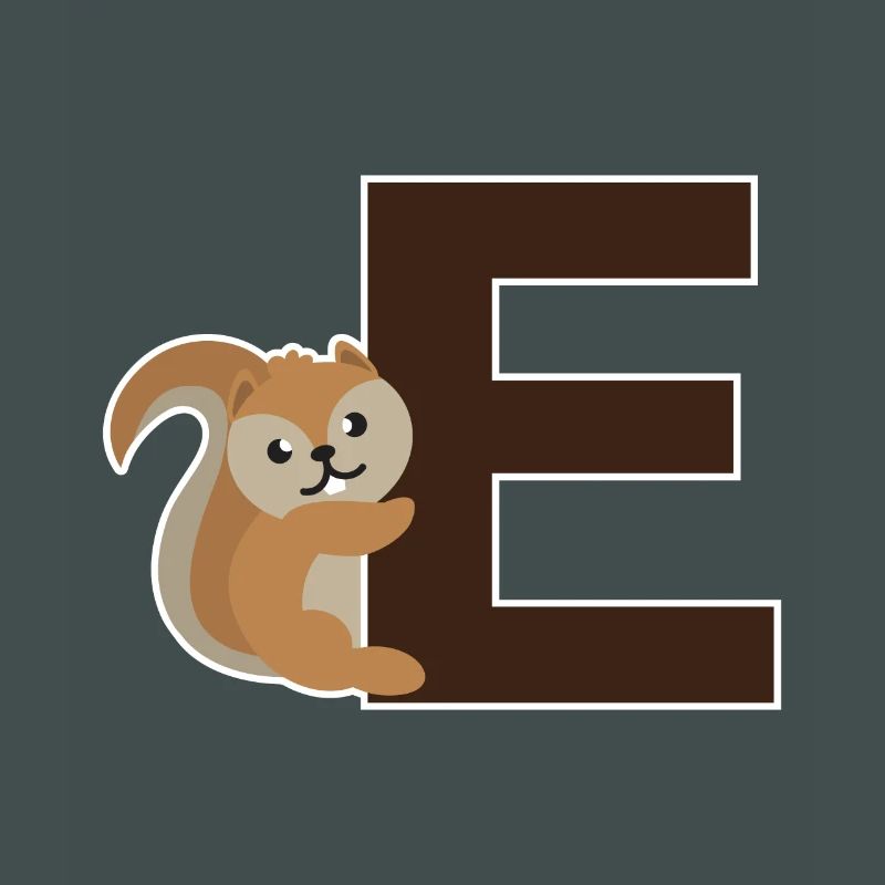 Un E comme l'écureuil qui pend sur le E