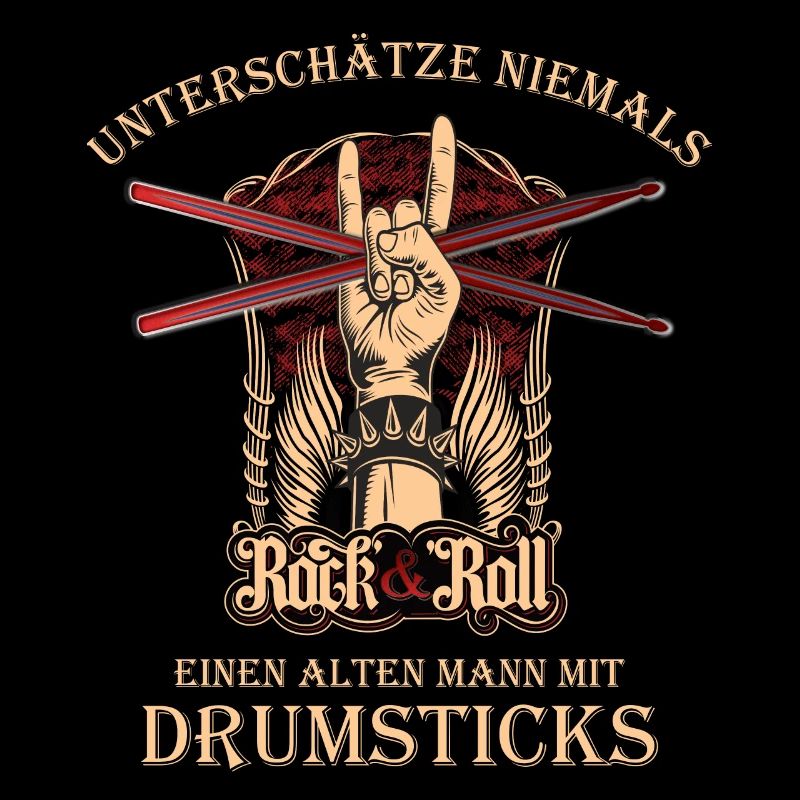 Drummer Schlagzeuger - alter Mann mit Drumsticks
