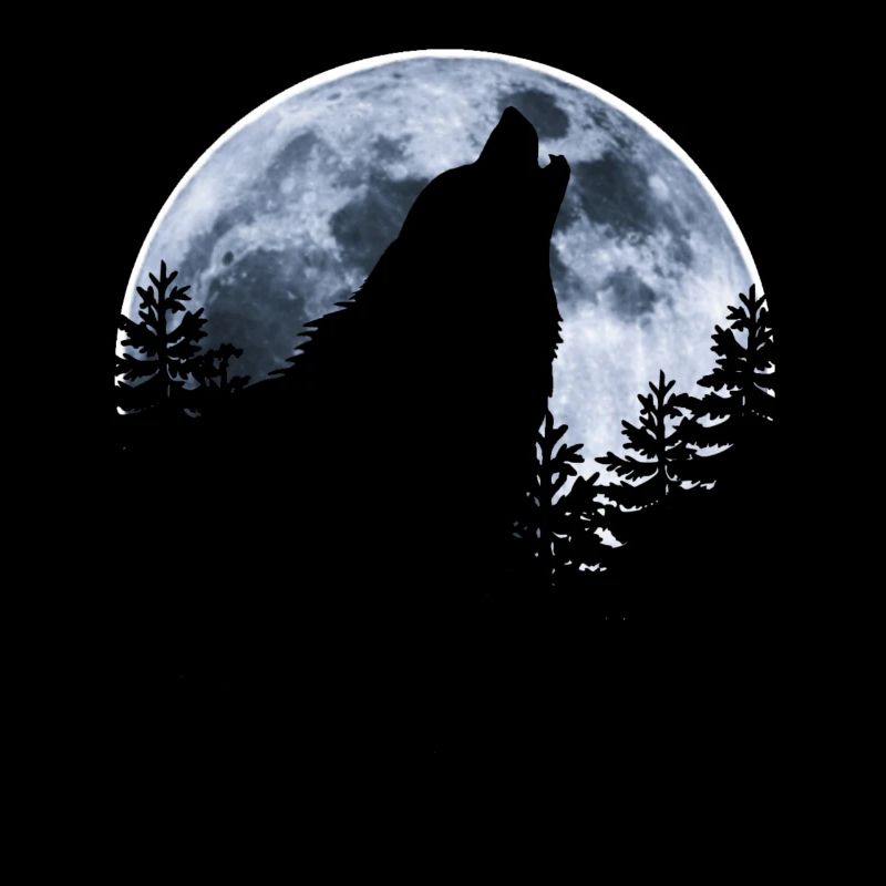 Wolf heult Mond an - Wolfs Silhouette