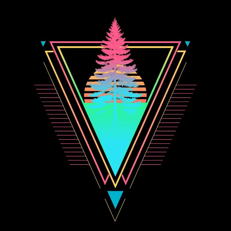 Tannenbaum Vaporwave Synthwave des années 90 80 coucher de soleil