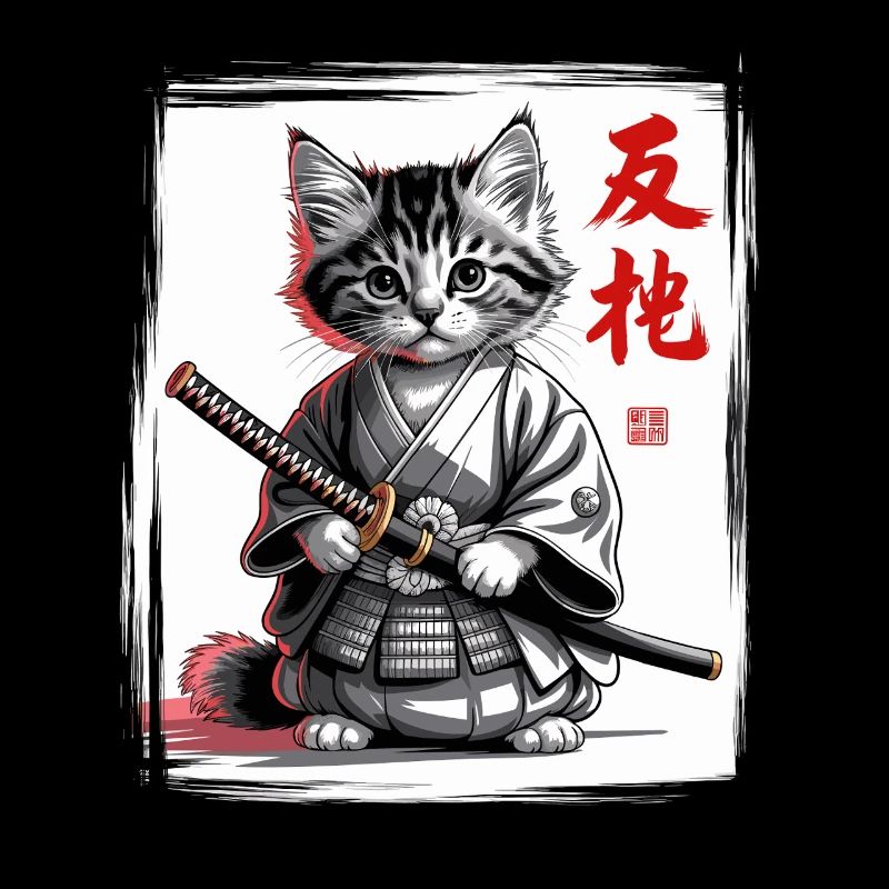 Samurai Katze Lustiges Kätzchen, Japanischer Kunst