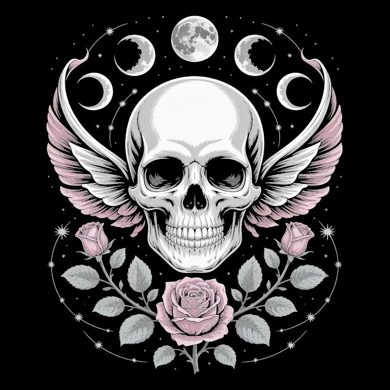 Gothic Totenschädel mit Mondphasen und Rosen Design