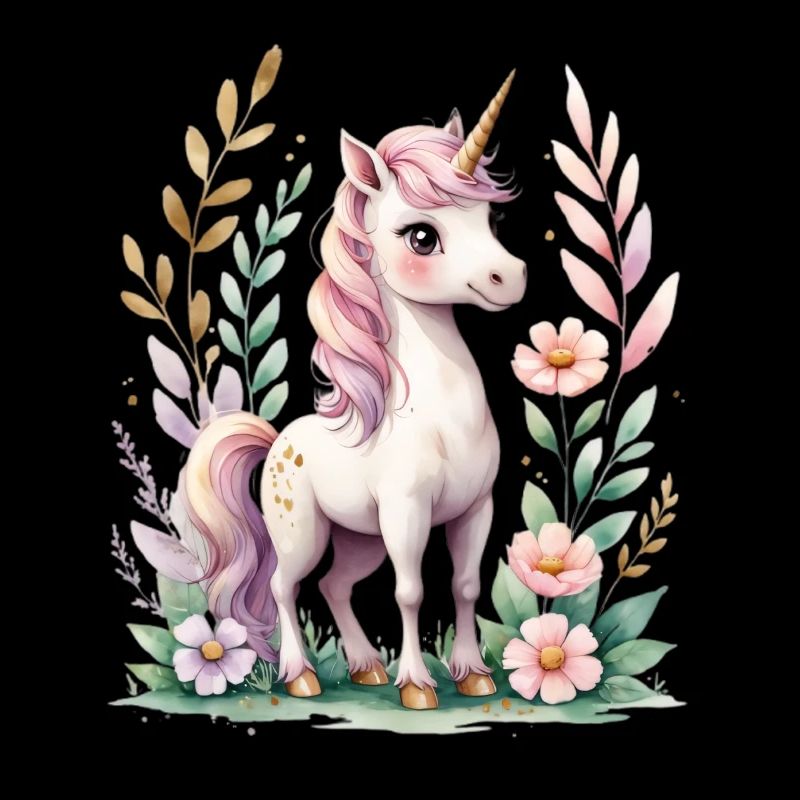 Pastell Einhorn mit Blütenrahmen