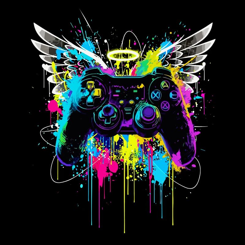 Gaming Controller Wings Street Art Paint Splash