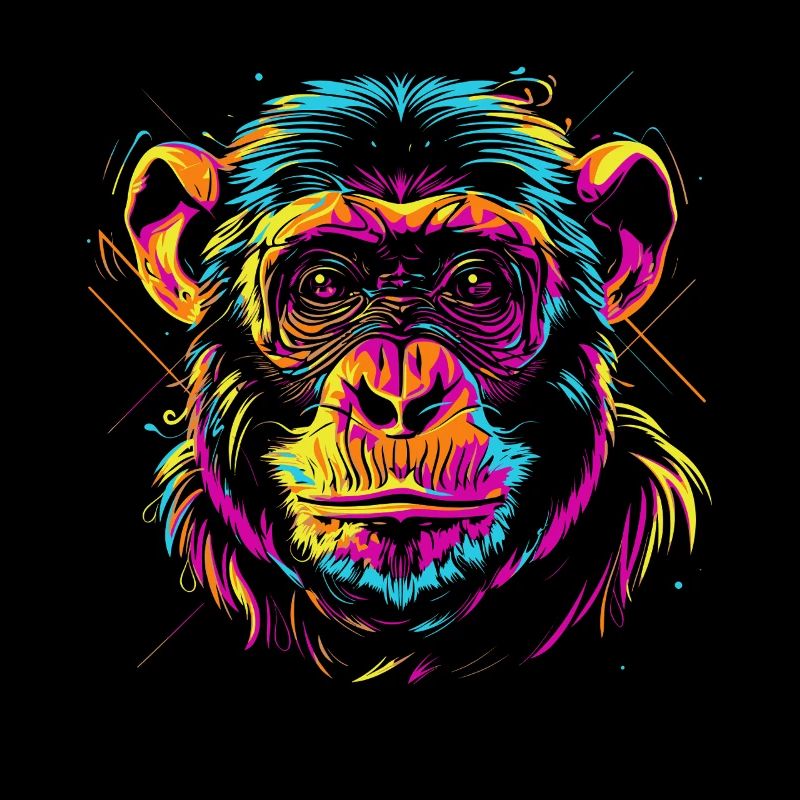 Neon Monkey Head in Pop Art Style