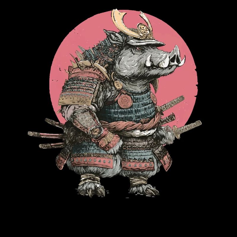 Boar Samurai in Armor with Pink Crest