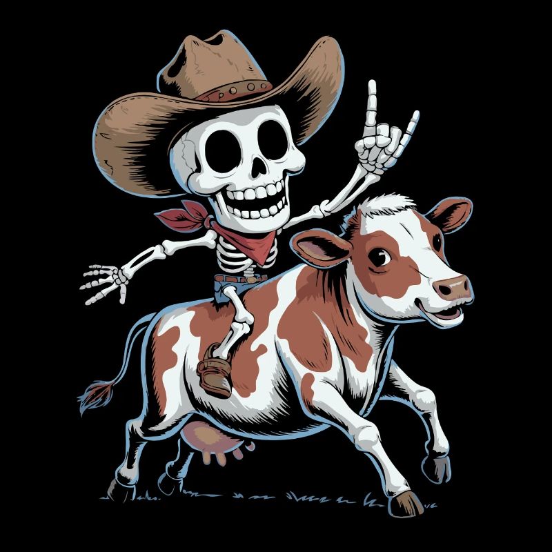 Skeleton cowboy rides calf