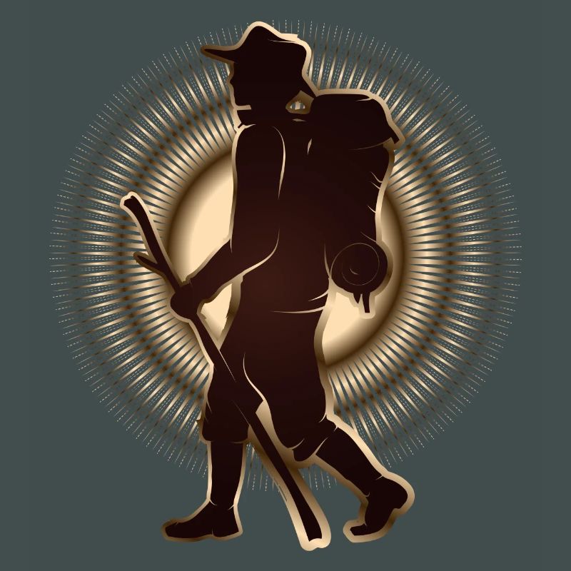 Pilger oder Wanderer mit Wanderstab & Rucksack