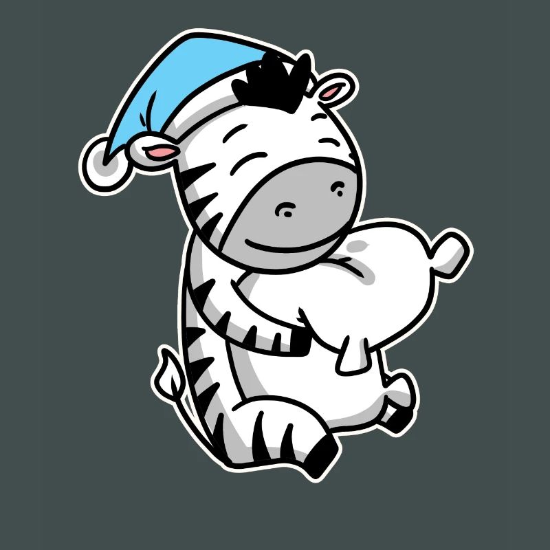 Zebra with pillow and sleeping cap