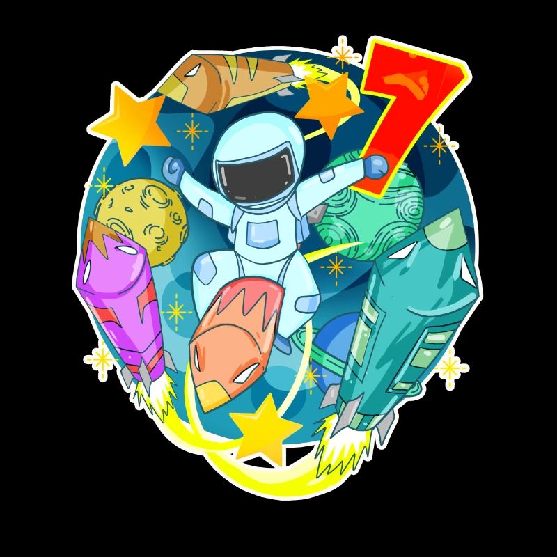 7. Geburtstag 7 Jahre Junge Astronaut Weltall