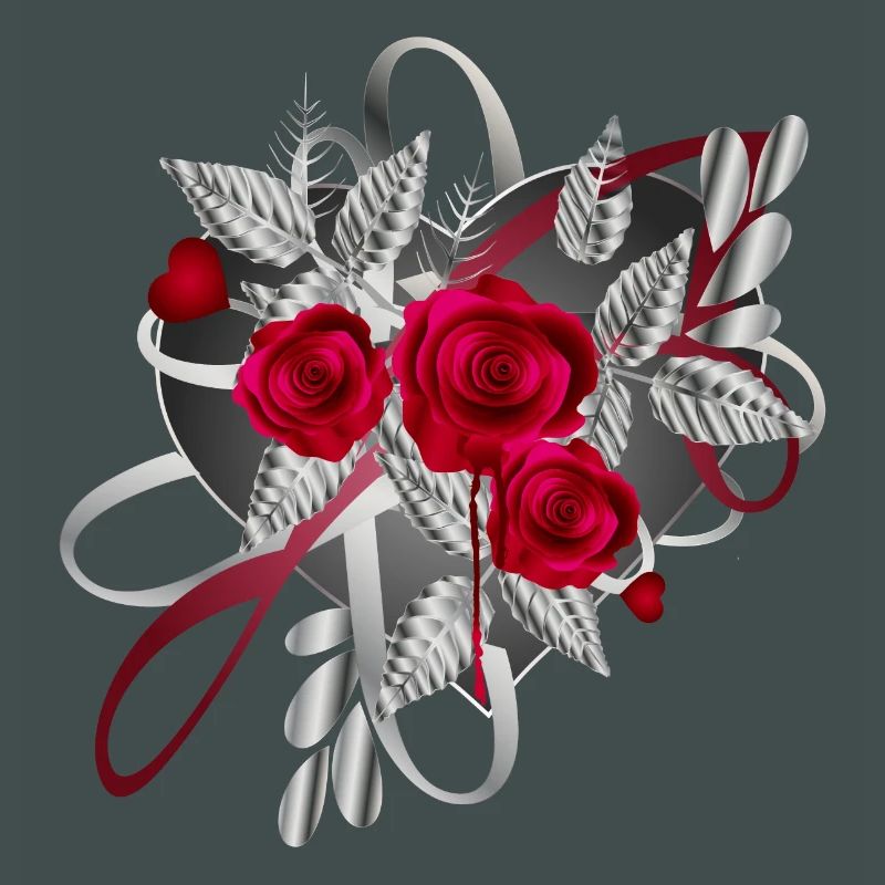 silver Valentine's Day composition with roses