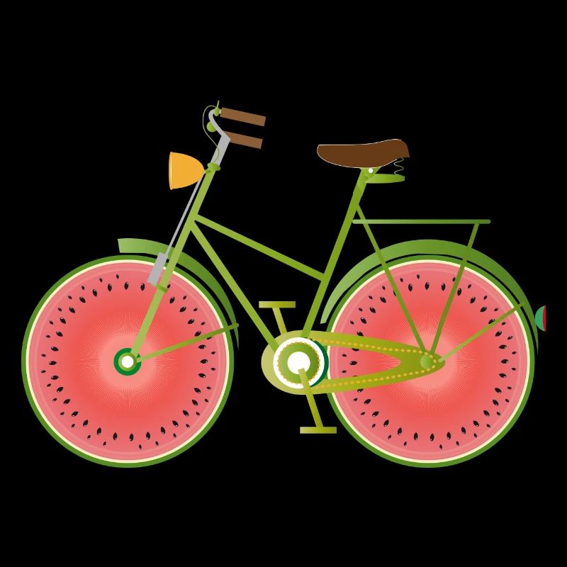 Vélo vert drôle avec des roues de pastèque