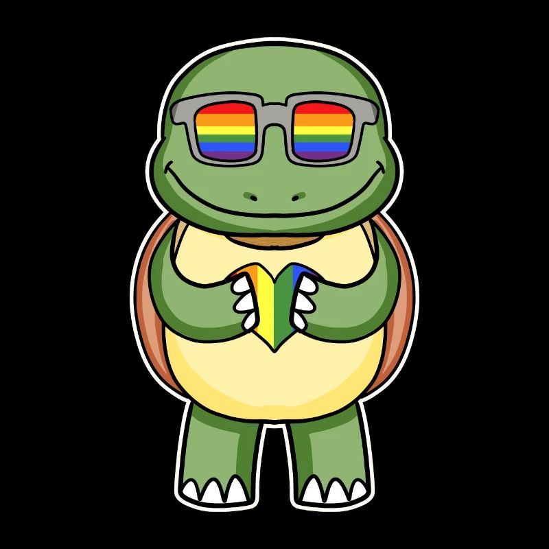 Rainbow - Turtle with glasses and heart