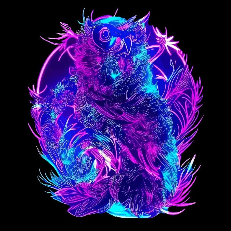 Abstrakte Eulen Neon Synthwave Kunst