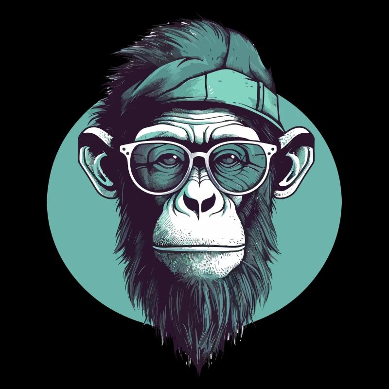 Cool hipster monkey with glasses and cap