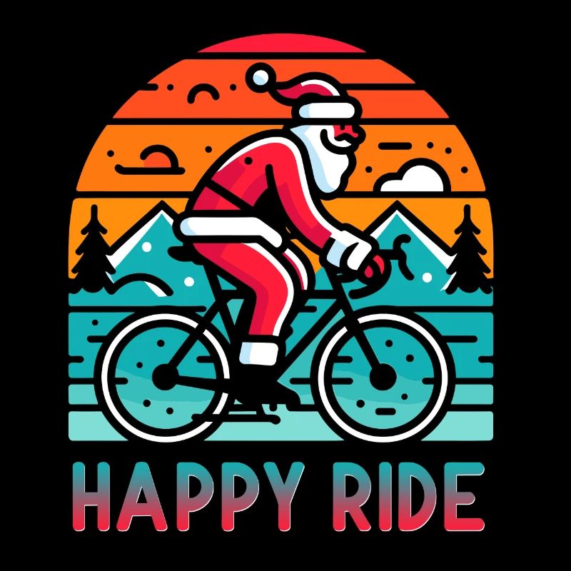 Festive Santa Cycling Illustration