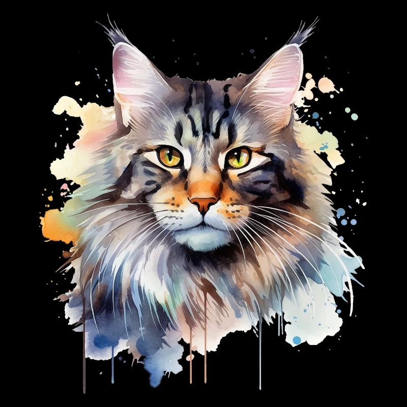 Cat Watercolor Maincoon