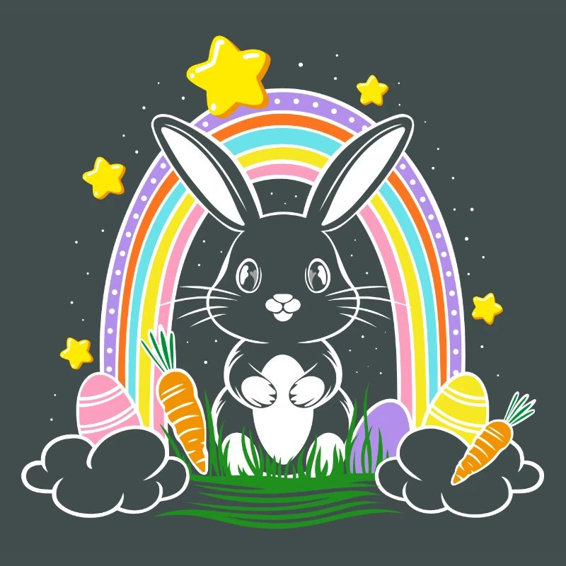 Easter Bunny Bunny with Rainbow and Easter Eggs