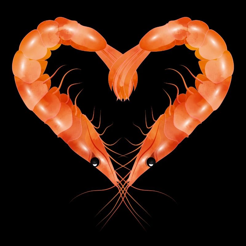 zwei Garnelen oder Shrimps in Herz Form gestaltet