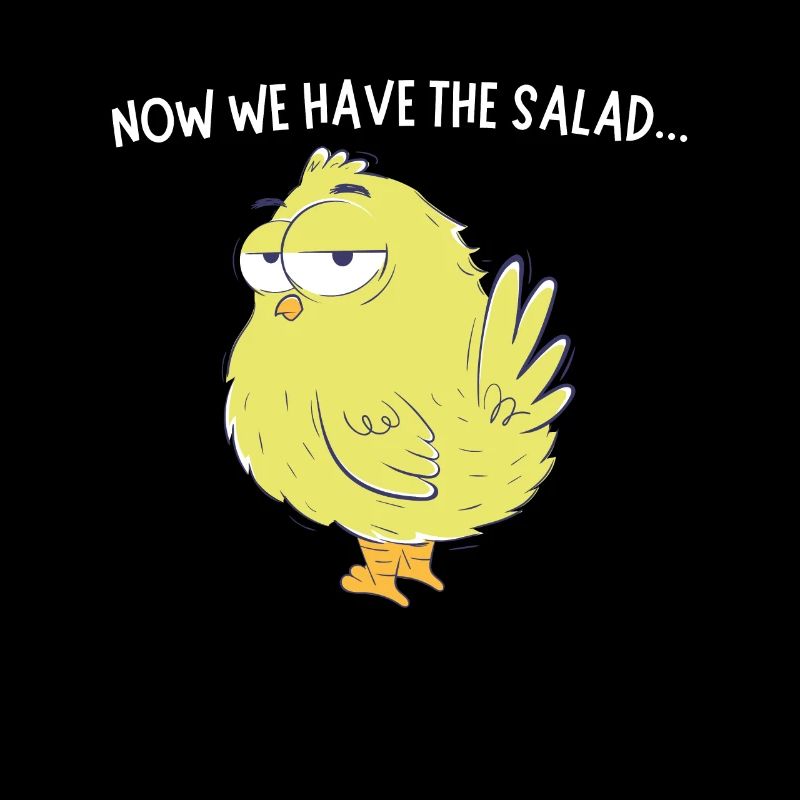 Küken mit Salat Spruch