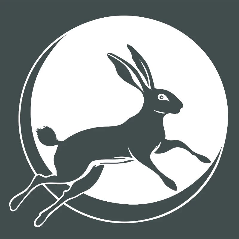 Bunny jumping with crescent moon Easter Ostara