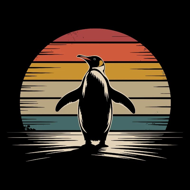 Retro Pinguin Silhouette mit Sunset-Hintergrund